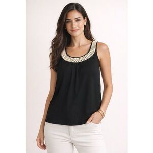 TALBOTS SLEEVELESS BEADED NECK TOP Colour Black & Cream Size Medium